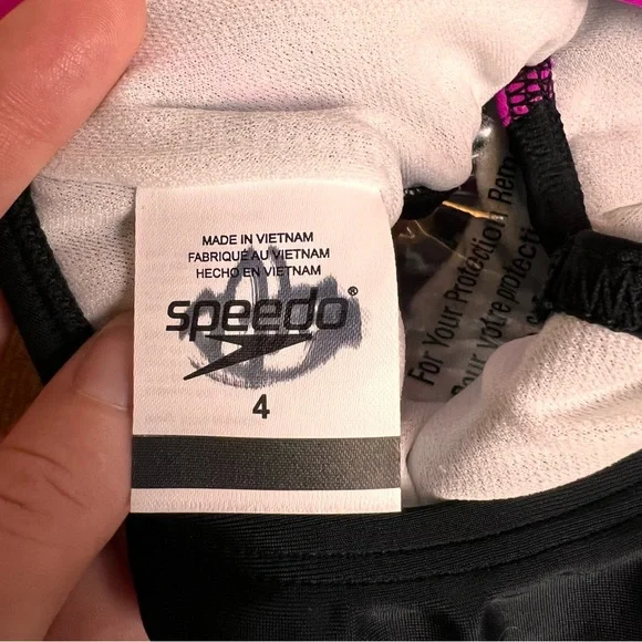 SPEEDO NWOT Pink and Black Racerback Full Coverage One Piece Swimsuit - Size 4 - Picture 7 of 11